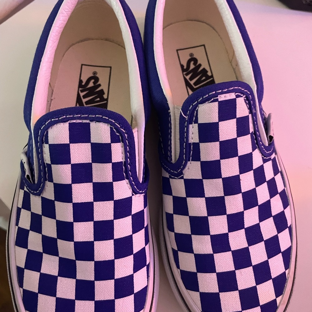 Vans Blue and White Checkered Slip-On Sneakers